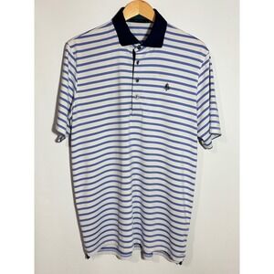 Greyson Mens Striped Golf Polo Shirt Blue White Short Sleeve Wolf Logo Large